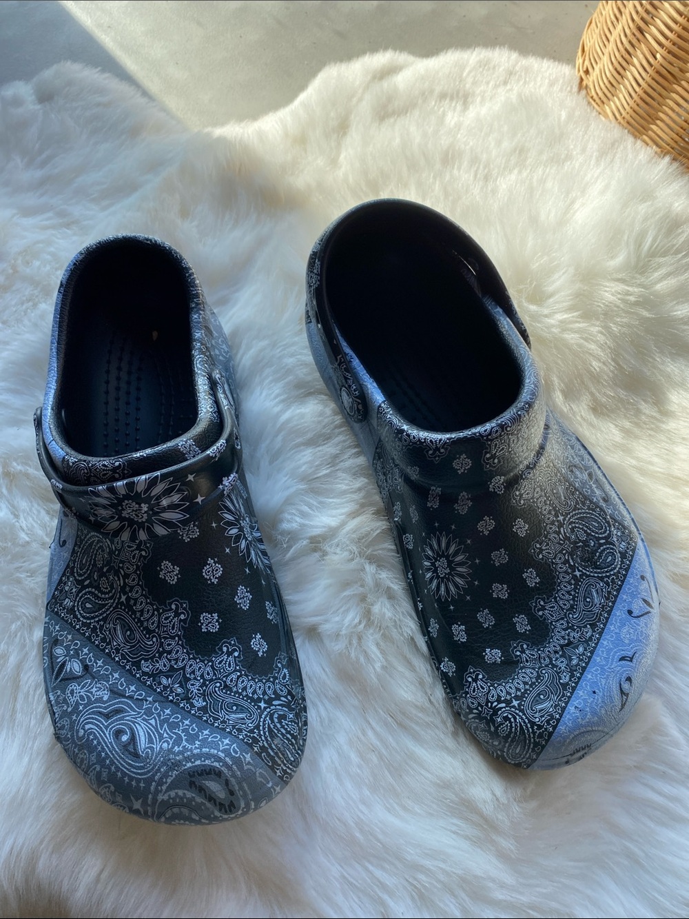 CROCS Black & Gray Paisley-Print Clogs